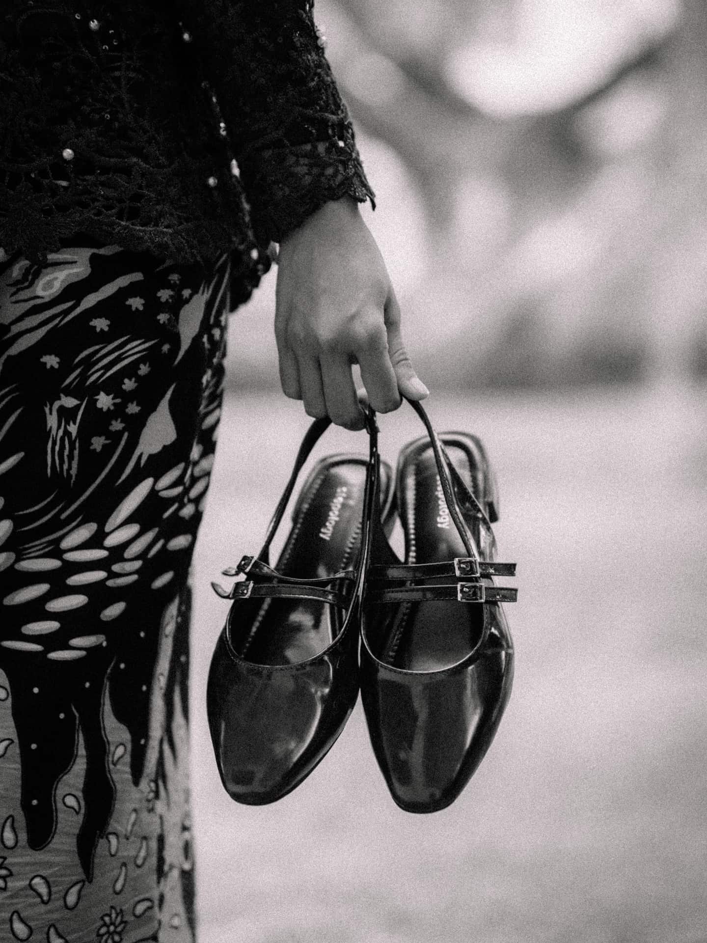 Close-up of sparkling heels on graduation day in Yogyakarta